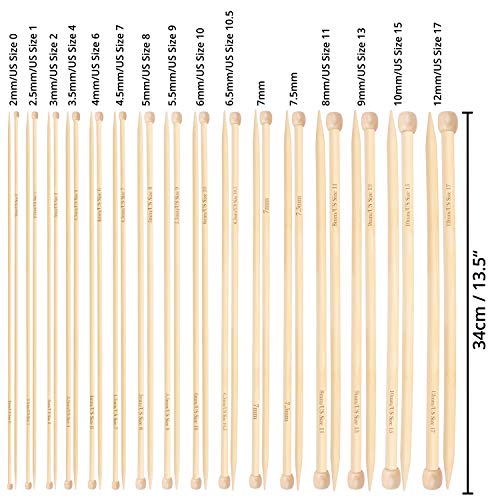 Curtzy Bamboo Knitting Needle Set - 16 Pairs of Wooden Straight Knitting Needles with Storage Case - Single Pointed in Sizes 2mm - 12mm - Each Needle Measures 34cm/13.5 inches - Beginners to Experts 2 Curtzy Bamboo Knitting Needle Set - 16 Pairs of Wooden Straight Knitting Needles with Storage Case - Single Pointed in Sizes 2mm - 12mm - Each Needle Measures 34cm/13.5 inches - Beginners to Experts - Image 2