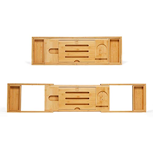Deep Calm Bath Caddy – Foldable, Extendable Bath Tray Holds Book, iPad, Tablet, Phone, Wine Glass, Candle - Adjustable Bathtub Table – Luxury, Natural Bamboo Bath Shelf (Natural) 3 Deep Calm Bath Caddy – Foldable, Extendable Bath Tray Holds Book, iPad, Tablet, Phone, Wine Glass, Candle - Adjustable Bathtub Table – Luxury, Natural Bamboo Bath Shelf (Natural) - Image 3