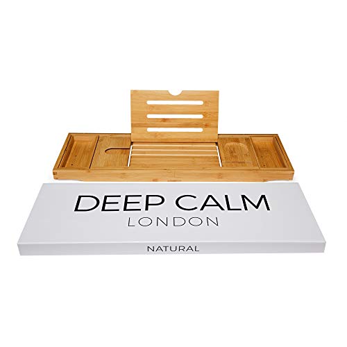 Deep Calm Bath Caddy – Foldable, Extendable Bath Tray Holds Book, iPad, Tablet, Phone, Wine Glass, Candle - Adjustable Bathtub Table – Luxury, Natural Bamboo Bath Shelf (Natural) 4 Deep Calm Bath Caddy – Foldable, Extendable Bath Tray Holds Book, iPad, Tablet, Phone, Wine Glass, Candle - Adjustable Bathtub Table – Luxury, Natural Bamboo Bath Shelf (Natural) - Image 4