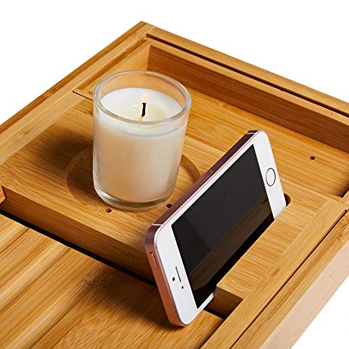 Deep Calm Bath Caddy – Foldable, Extendable Bath Tray Holds Book, iPad, Tablet, Phone, Wine Glass, Candle - Adjustable Bathtub Table – Luxury, Natural Bamboo Bath Shelf (Natural) 5 Deep Calm Bath Caddy – Foldable, Extendable Bath Tray Holds Book, iPad, Tablet, Phone, Wine Glass, Candle - Adjustable Bathtub Table – Luxury, Natural Bamboo Bath Shelf (Natural) - Image 5