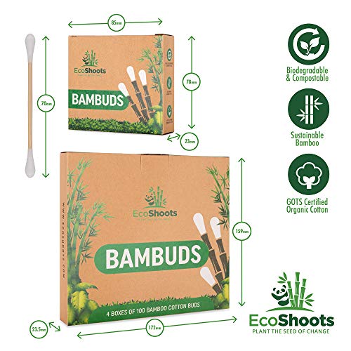 EcoShoots Bamboo Cotton Buds - 400 Organic Cotton Wool Buds Q Tips - Biodegradable Cotton Ear Buds & Compostable Bamboo Earbuds - Recycled Plastic Free Packaging - GOTS Certified Ear Buds Cotton 4 EcoShoots Bamboo Cotton Buds - 400 Organic Cotton Wool Buds Q Tips - Biodegradable Cotton Ear Buds & Compostable Bamboo Earbuds - Recycled Plastic Free Packaging - GOTS Certified Ear Buds Cotton - Image 4