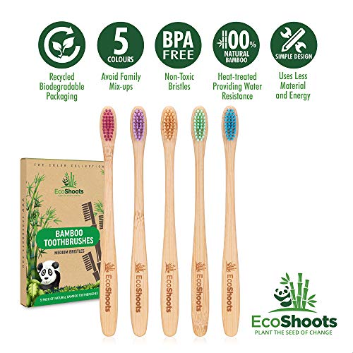 EcoShoots Adults Bamboo Toothbrushes with Medium Bristles | Family Pack of 5 Natural Bamboo Toothbrush | Eco-Friendly Natural Wooden Toothbrush | Organic Biodegradable Handle | BPA Free Tooth Brushes 4 EcoShoots Adults Bamboo Toothbrushes with Medium Bristles | Family Pack of 5 Natural Bamboo Toothbrush | Eco-Friendly Natural Wooden Toothbrush | Organic Biodegradable Handle | BPA Free Tooth Brushes - Image 4