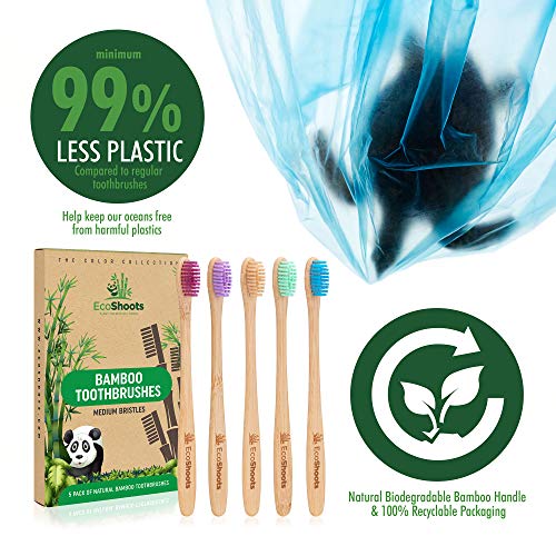 EcoShoots Adults Bamboo Toothbrushes with Medium Bristles | Family Pack of 5 Natural Bamboo Toothbrush | Eco-Friendly Natural Wooden Toothbrush | Organic Biodegradable Handle | BPA Free Tooth Brushes 5 EcoShoots Adults Bamboo Toothbrushes with Medium Bristles | Family Pack of 5 Natural Bamboo Toothbrush | Eco-Friendly Natural Wooden Toothbrush | Organic Biodegradable Handle | BPA Free Tooth Brushes - Image 5