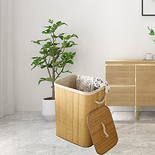 Foldable Bamboo Laundry Basket, Clothes Storage Basket with Lid Dirty Clothes Storage Bucket Cover Household Cloth Container Organiser 2 Foldable Bamboo Laundry Basket, Clothes Storage Basket with Lid Dirty Clothes Storage Bucket Cover Household Cloth Container Organiser - Image 2