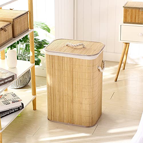 Foldable Bamboo Laundry Basket, Clothes Storage Basket with Lid Dirty Clothes Storage Bucket Cover Household Cloth Container Organiser 3 Foldable Bamboo Laundry Basket, Clothes Storage Basket with Lid Dirty Clothes Storage Bucket Cover Household Cloth Container Organiser - Image 3