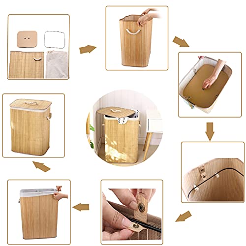 Foldable Bamboo Laundry Basket, Clothes Storage Basket with Lid Dirty Clothes Storage Bucket Cover Household Cloth Container Organiser 7 Foldable Bamboo Laundry Basket, Clothes Storage Basket with Lid Dirty Clothes Storage Bucket Cover Household Cloth Container Organiser - Image 7