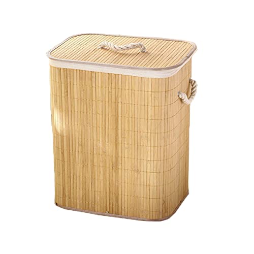 Foldable Bamboo Laundry Basket, Clothes Storage Basket with Lid Dirty