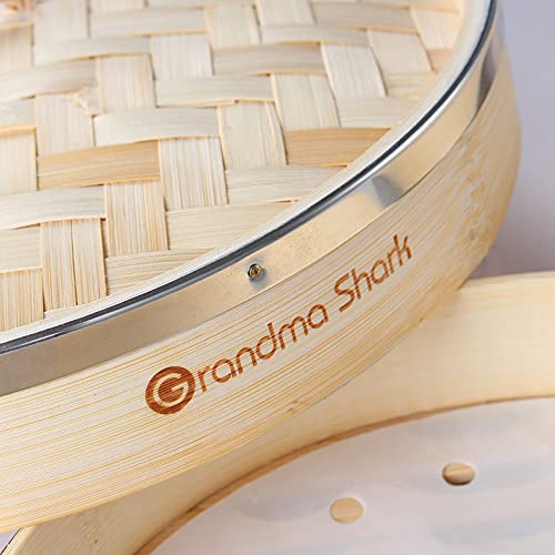 GRANDMA SHARK 10 Inch 2 Tier Bamboo Steamer, 2 Pairs Chopsticks and 50 Sheets Steamer Pads, Used for Steaming Dumplings… 3 GRANDMA SHARK 10 Inch 2 Tier Bamboo Steamer, 2 Pairs Chopsticks and 50 Sheets Steamer Pads, Used for Steaming Dumplings… - Image 3