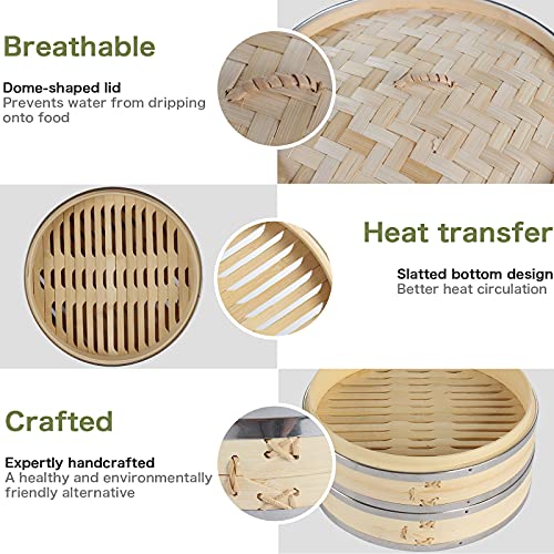 GRANDMA SHARK 10 Inch 2 Tier Bamboo Steamer, 2 Pairs Chopsticks and 50 Sheets Steamer Pads, Used for Steaming Dumplings… 5 GRANDMA SHARK 10 Inch 2 Tier Bamboo Steamer, 2 Pairs Chopsticks and 50 Sheets Steamer Pads, Used for Steaming Dumplings… - Image 5