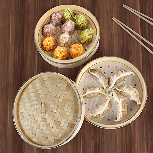 GRANDMA SHARK 10 Inch 2 Tier Bamboo Steamer, 2 Pairs Chopsticks and 50 Sheets Steamer Pads, Used for Steaming Dumplings… 6 GRANDMA SHARK 10 Inch 2 Tier Bamboo Steamer, 2 Pairs Chopsticks and 50 Sheets Steamer Pads, Used for Steaming Dumplings… - Image 6