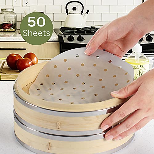 GRANDMA SHARK 10 Inch 2 Tier Bamboo Steamer, 2 Pairs Chopsticks and 50 Sheets Steamer Pads, Used for Steaming Dumplings… 7 GRANDMA SHARK 10 Inch 2 Tier Bamboo Steamer, 2 Pairs Chopsticks and 50 Sheets Steamer Pads, Used for Steaming Dumplings… - Image 7