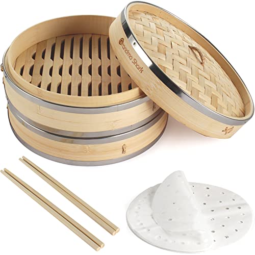 GRANDMA SHARK 10 Inch 2 Tier Bamboo Steamer, 2 Pairs Chopsticks and 50 Sheets Steamer Pads, Used for Steaming Dumplings… 1 GRANDMA SHARK 10 Inch 2 Tier Bamboo Steamer, 2 Pairs Chopsticks and 50 Sheets Steamer Pads, Used for Steaming Dumplings…