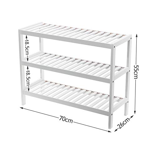 GRANDMA SHARK Bamboo 3 Tier Shoes Rack, Plant Rack, Shelf Organize for up to 12 pairs Shoes (White) 3 GRANDMA SHARK Bamboo 3 Tier Shoes Rack, Plant Rack, Shelf Organize for up to 12 pairs Shoes (White) - Image 3