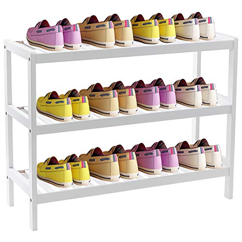GRANDMA SHARK Bamboo 3 Tier Shoes Rack, Plant Rack, Shelf Organize for up to 12 pairs Shoes (White) 7 GRANDMA SHARK Bamboo 3 Tier Shoes Rack, Plant Rack, Shelf Organize for up to 12 pairs Shoes (White) - Image 7
