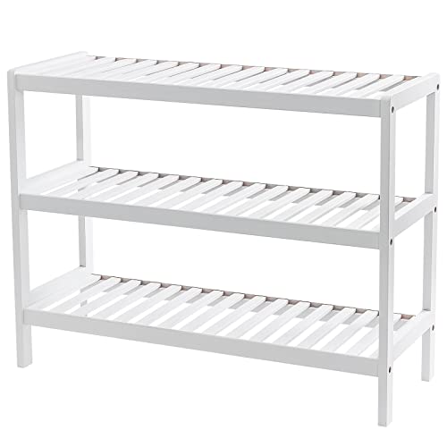 GRANDMA SHARK Bamboo 3 Tier Shoes Rack, Plant Rack, Shelf Organize for up to 12 pairs Shoes (White) 2 GRANDMA SHARK Bamboo 3 Tier Shoes Rack, Plant Rack, Shelf Organize for up to 12 pairs Shoes (White) - Image 2