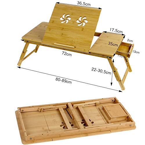 GRANDMA SHARK Foldable Laptop Desk, Bamboo Foldable Laptop Bed Table Tray, Notebook Computer Sofa Table Stand, Height… 2 GRANDMA SHARK Foldable Laptop Desk, Bamboo Foldable Laptop Bed Table Tray, Notebook Computer Sofa Table Stand, Height… - Image 2