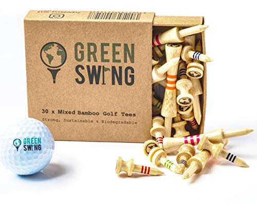 Green Swing Bamboo Golf Tees Mixed Sizes | Strong Sustainable Biodegradable | 30pcs 1 Green Swing Bamboo Golf Tees Mixed Sizes | Strong Sustainable Biodegradable | 30pcs