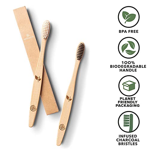 Greenzla Bamboo Toothbrushes (12 Pack) | BPA Free Soft Bristles | Eco-Friendly, Natural Bamboo Toothbrush Set | Biodegradable & Compostable Charcoal Wooden Toothbrushes 2 Greenzla Bamboo Toothbrushes (12 Pack) | BPA Free Soft Bristles | Eco-Friendly, Natural Bamboo Toothbrush Set | Biodegradable & Compostable Charcoal Wooden Toothbrushes - Image 2