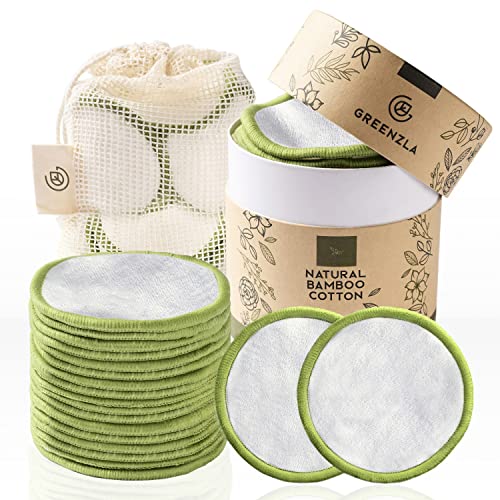 Greenzla Reusable Makeup Remover Pads (20 Pack) with Washable Laundry Bag and Round Box for Storage | Natural Bamboo and Organic Cotton Rounds for All Skin Types - Eco-Friendly Reusable Cotton Pads 1 Greenzla Reusable Makeup Remover Pads (20 Pack) with Washable Laundry Bag and Round Box for Storage | Natural Bamboo and Organic Cotton Rounds for All Skin Types - Eco-Friendly Reusable Cotton Pads