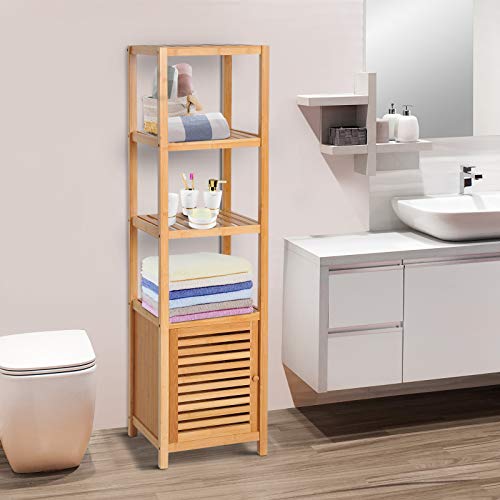 HOMCOM 140cm Tall Bathroom Cabinet, Freestanding Storage Unit w/ 3 Shelves, Utility Organiser Cupboard for Home Kitchen 2 HOMCOM 140cm Tall Bathroom Cabinet, Freestanding Storage Unit w/ 3 Shelves, Utility Organiser Cupboard for Home Kitchen - Image 2
