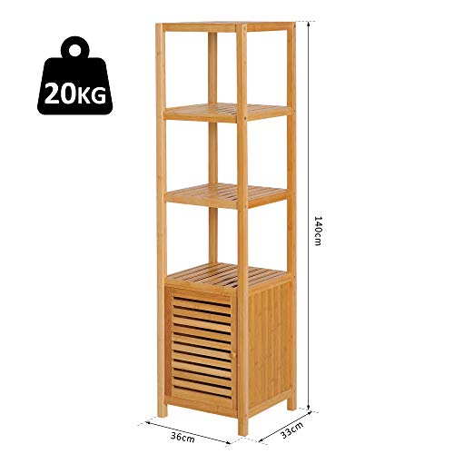 HOMCOM 140cm Tall Bathroom Cabinet, Freestanding Storage Unit w/ 3 Shelves, Utility Organiser Cupboard for Home Kitchen 3 HOMCOM 140cm Tall Bathroom Cabinet, Freestanding Storage Unit w/ 3 Shelves, Utility Organiser Cupboard for Home Kitchen - Image 3