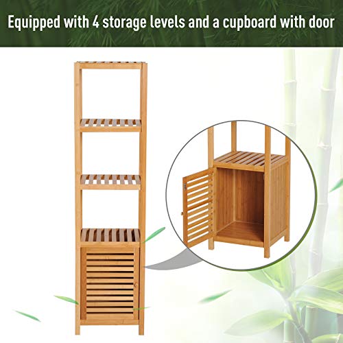 HOMCOM 140cm Tall Bathroom Cabinet, Freestanding Storage Unit w/ 3 Shelves, Utility Organiser Cupboard for Home Kitchen 4 HOMCOM 140cm Tall Bathroom Cabinet, Freestanding Storage Unit w/ 3 Shelves, Utility Organiser Cupboard for Home Kitchen - Image 4
