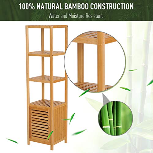 HOMCOM 140cm Tall Bathroom Cabinet, Freestanding Storage Unit w/ 3 Shelves, Utility Organiser Cupboard for Home Kitchen 5 HOMCOM 140cm Tall Bathroom Cabinet, Freestanding Storage Unit w/ 3 Shelves, Utility Organiser Cupboard for Home Kitchen - Image 5