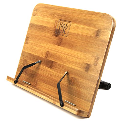H&S Recipe Book Stand - Book Holder - Cookbook Stand for Kitchen - Bamboo Cookbook Holders for Reading - Recipe Stands with 6 Angle Options - Hands Free Page Holder - Folds Away 1 H&S Recipe Book Stand - Book Holder - Cookbook Stand for Kitchen - Bamboo Cookbook Holders for Reading - Recipe Stands with 6 Angle Options - Hands Free Page Holder - Folds Away