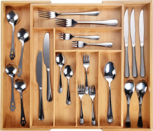 Harcas Bamboo Cutlery Tray. 6-8 Compartment Utensil Holder for Kitchen Drawer. Large Extendable Size Organiser for Knife, Forks and Cutlery. Cutlery Not Included 2 Harcas Bamboo Cutlery Tray. 6-8 Compartment Utensil Holder for Kitchen Drawer. Large Extendable Size Organiser for Knife, Forks and Cutlery. Cutlery Not Included - Image 2