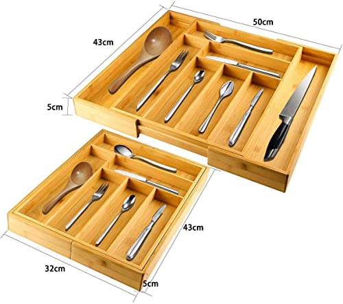 Harcas Bamboo Cutlery Tray. 6-8 Compartment Utensil Holder for Kitchen Drawer. Large Extendable Size Organiser for Knife, Forks and Cutlery. Cutlery Not Included 3 Harcas Bamboo Cutlery Tray. 6-8 Compartment Utensil Holder for Kitchen Drawer. Large Extendable Size Organiser for Knife, Forks and Cutlery. Cutlery Not Included - Image 3