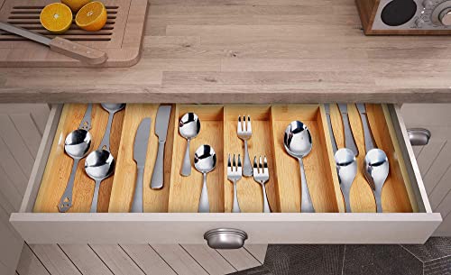 Harcas Bamboo Cutlery Tray. 6-8 Compartment Utensil Holder for Kitchen Drawer. Large Extendable Size Organiser for Knife, Forks and Cutlery. Cutlery Not Included 4 Harcas Bamboo Cutlery Tray. 6-8 Compartment Utensil Holder for Kitchen Drawer. Large Extendable Size Organiser for Knife, Forks and Cutlery. Cutlery Not Included - Image 4