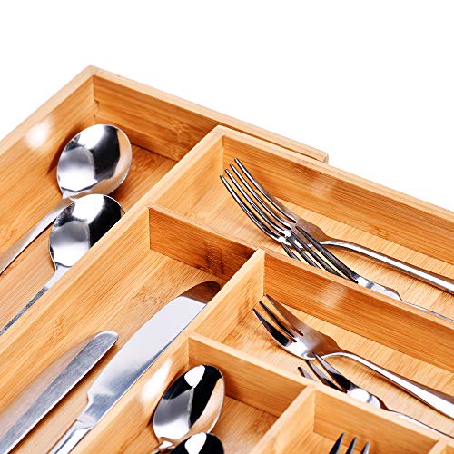 Harcas Bamboo Cutlery Tray. 6-8 Compartment Utensil Holder for Kitchen Drawer. Large Extendable Size Organiser for Knife, Forks and Cutlery. Cutlery Not Included 5 Harcas Bamboo Cutlery Tray. 6-8 Compartment Utensil Holder for Kitchen Drawer. Large Extendable Size Organiser for Knife, Forks and Cutlery. Cutlery Not Included - Image 5