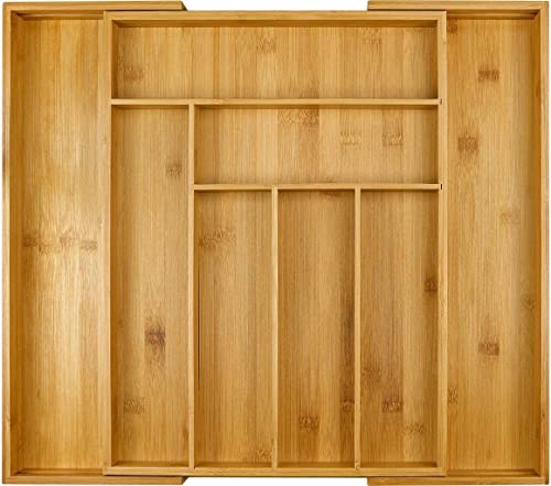 Harcas Bamboo Cutlery Tray. 6-8 Compartment Utensil Holder for Kitchen Drawer. Large Extendable Size Organiser for Knife, Forks and Cutlery. Cutlery Not Included 1 Harcas Bamboo Cutlery Tray. 6-8 Compartment Utensil Holder for Kitchen Drawer. Large Extendable Size Organiser for Knife, Forks and Cutlery. Cutlery Not Included