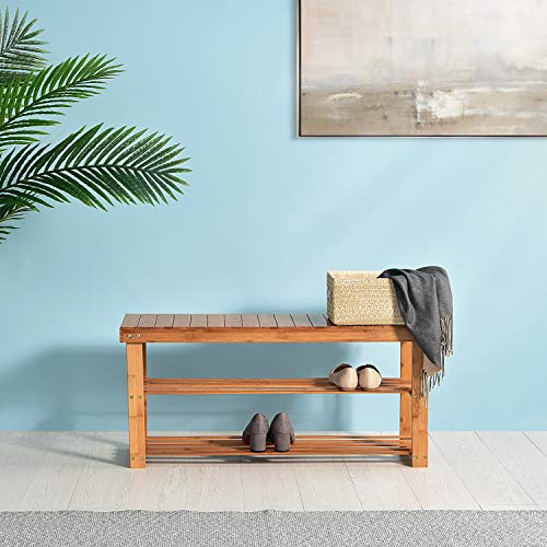 Hododou Shoe Rack 2 Tier Shoe Storage Bench Wooden Shoe Rack with Seat for Hallway Entryway Living Room Bedroom, 90 x 27 x 42cm, Natural Bamboo, Max Load Capacity up to 100KG 3 Hododou Shoe Rack 2 Tier Shoe Storage Bench Wooden Shoe Rack with Seat for Hallway Entryway Living Room Bedroom, 90 x 27 x 42cm, Natural Bamboo, Max Load Capacity up to 100KG - Image 3