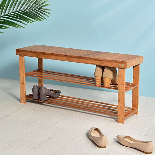 Hododou Shoe Rack 2 Tier Shoe Storage Bench Wooden Shoe Rack with Seat for Hallway Entryway Living Room Bedroom, 90 x 27 x 42cm, Natural Bamboo, Max Load Capacity up to 100KG 4 Hododou Shoe Rack 2 Tier Shoe Storage Bench Wooden Shoe Rack with Seat for Hallway Entryway Living Room Bedroom, 90 x 27 x 42cm, Natural Bamboo, Max Load Capacity up to 100KG - Image 4