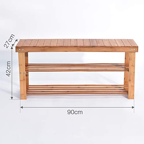 Hododou Shoe Rack 2 Tier Shoe Storage Bench Wooden Shoe Rack with Seat for Hallway Entryway Living Room Bedroom, 90 x 27 x 42cm, Natural Bamboo, Max Load Capacity up to 100KG 5 Hododou Shoe Rack 2 Tier Shoe Storage Bench Wooden Shoe Rack with Seat for Hallway Entryway Living Room Bedroom, 90 x 27 x 42cm, Natural Bamboo, Max Load Capacity up to 100KG - Image 5