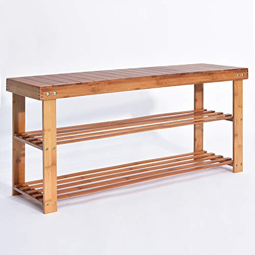 Hododou Shoe Rack 2 Tier Shoe Storage Bench Wooden Shoe Rack with Seat for Hallway Entryway Living Room Bedroom, 90 x 27 x 42cm, Natural Bamboo, Max Load Capacity up to 100KG 1 Hododou Shoe Rack 2 Tier Shoe Storage Bench Wooden Shoe Rack with Seat for Hallway Entryway Living Room Bedroom, 90 x 27 x 42cm, Natural Bamboo, Max Load Capacity up to 100KG