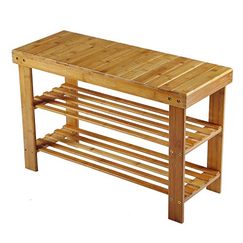 Hossejoy Bamboo Shoe Bench, 3 Tier Shoe Rack Storage Organiser, Shoe Racks Storage Shelf Organizer, Ideal for Entryway, Living Room, Hallway (70 x 28 x 45cm) 1 Hossejoy Bamboo Shoe Bench, 3 Tier Shoe Rack Storage Organiser, Shoe Racks Storage Shelf Organizer, Ideal for Entryway, Living Room, Hallway (70 x 28 x 45cm)