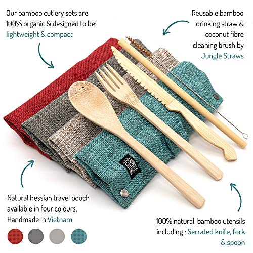 Jungle Culture® Portable Bamboo Cutlery Set | Zero Waste Reusable Wooden Cutlery | Knife, Fork, Spoon, Straw, Brush… 2 Jungle Culture® Portable Bamboo Cutlery Set | Zero Waste Reusable Wooden Cutlery | Knife, Fork, Spoon, Straw, Brush… - Image 2
