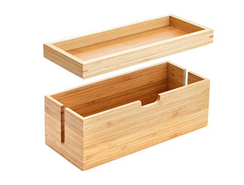 KD Essentials Bamboo cable & storage box, cable management organiser box for cables/power adapters, for a clutter-free space – plastic-free & robust, with lid and practical storage surface 2 KD Essentials Bamboo cable & storage box, cable management organiser box for cables/power adapters, for a clutter-free space – plastic-free & robust, with lid and practical storage surface - Image 2