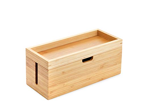 KD Essentials Bamboo cable & storage box, cable management organiser box for cables/power adapters, for a clutter-free space – plastic-free & robust, with lid and practical storage surface 1 KD Essentials Bamboo cable & storage box, cable management organiser box for cables/power adapters, for a clutter-free space – plastic-free & robust, with lid and practical storage surface
