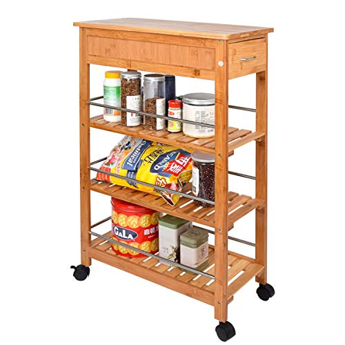 Lantaly Space-Saving Bamboo Kitchen Trolley Cart with Drawer, Utility Organizer Rack, 4-Tier Slimline Bamboo Kitchen Islands Storage Trolley Cart 2 Lantaly Space-Saving Bamboo Kitchen Trolley Cart with Drawer, Utility Organizer Rack, 4-Tier Slimline Bamboo Kitchen Islands Storage Trolley Cart - Image 2