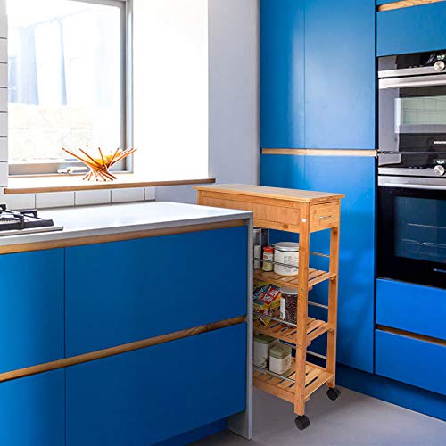 Lantaly Space-Saving Bamboo Kitchen Trolley Cart with Drawer, Utility Organizer Rack, 4-Tier Slimline Bamboo Kitchen Islands Storage Trolley Cart 3 Lantaly Space-Saving Bamboo Kitchen Trolley Cart with Drawer, Utility Organizer Rack, 4-Tier Slimline Bamboo Kitchen Islands Storage Trolley Cart - Image 3