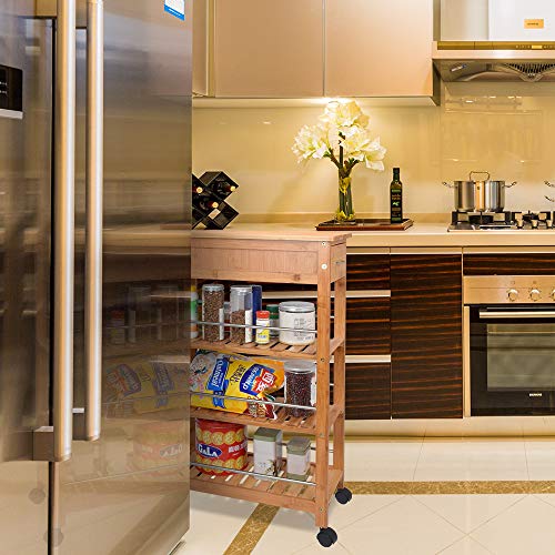 Lantaly Space-Saving Bamboo Kitchen Trolley Cart with Drawer, Utility Organizer Rack, 4-Tier Slimline Bamboo Kitchen Islands Storage Trolley Cart 4 Lantaly Space-Saving Bamboo Kitchen Trolley Cart with Drawer, Utility Organizer Rack, 4-Tier Slimline Bamboo Kitchen Islands Storage Trolley Cart - Image 4
