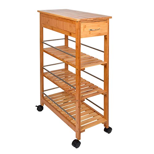 Lantaly Space-Saving Bamboo Kitchen Trolley Cart with Drawer, Utility Organizer Rack, 4-Tier Slimline Bamboo Kitchen Islands Storage Trolley Cart 1 Lantaly Space-Saving Bamboo Kitchen Trolley Cart with Drawer, Utility Organizer Rack, 4-Tier Slimline Bamboo Kitchen Islands Storage Trolley Cart