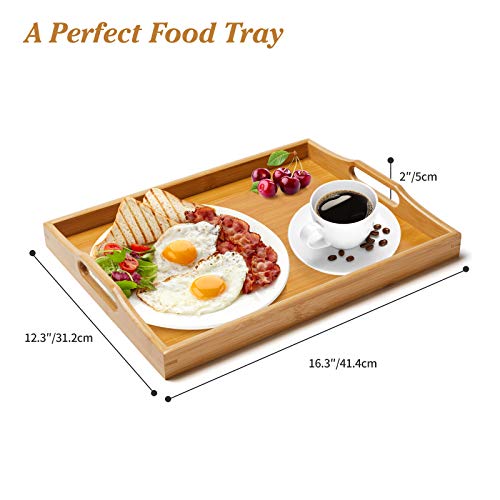 Large Wooden Trays for Serving, Bamboo Serving Tray with handles for Eating Food, Dinner, Used in Bedroom, Living Room, Kitchen, Bathroom, Hospital 2 Large Wooden Trays for Serving, Bamboo Serving Tray with handles for Eating Food, Dinner, Used in Bedroom, Living Room, Kitchen, Bathroom, Hospital - Image 2