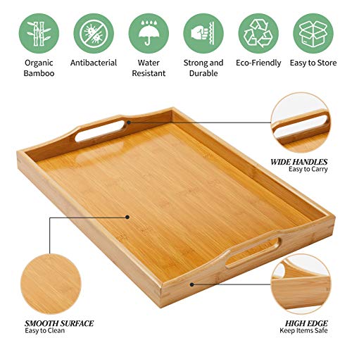 Large Wooden Trays for Serving, Bamboo Serving Tray with handles for Eating Food, Dinner, Used in Bedroom, Living Room, Kitchen, Bathroom, Hospital 3 Large Wooden Trays for Serving, Bamboo Serving Tray with handles for Eating Food, Dinner, Used in Bedroom, Living Room, Kitchen, Bathroom, Hospital - Image 3