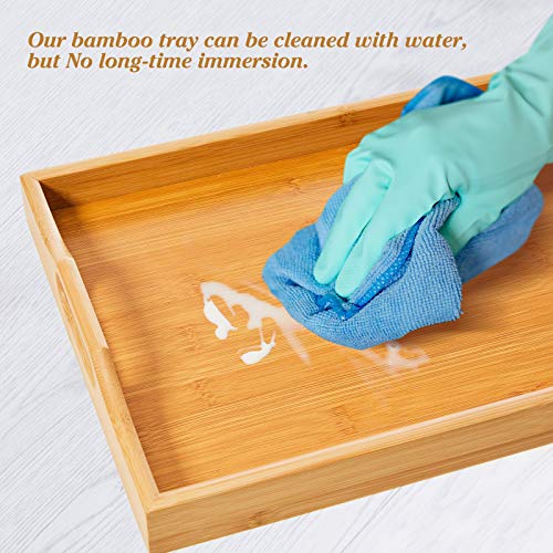 Large Wooden Trays for Serving, Bamboo Serving Tray with handles for Eating Food, Dinner, Used in Bedroom, Living Room, Kitchen, Bathroom, Hospital 4 Large Wooden Trays for Serving, Bamboo Serving Tray with handles for Eating Food, Dinner, Used in Bedroom, Living Room, Kitchen, Bathroom, Hospital - Image 4