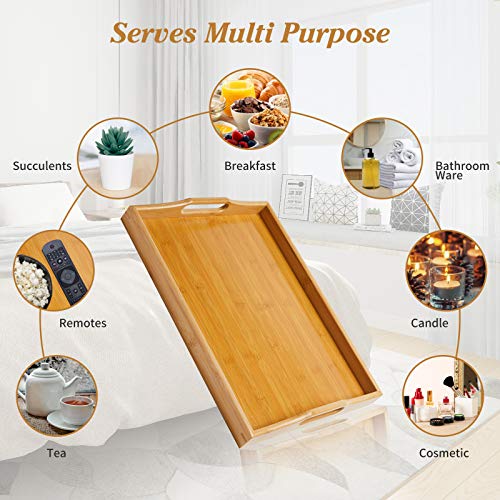 Large Wooden Trays for Serving, Bamboo Serving Tray with handles for Eating Food, Dinner, Used in Bedroom, Living Room, Kitchen, Bathroom, Hospital 5 Large Wooden Trays for Serving, Bamboo Serving Tray with handles for Eating Food, Dinner, Used in Bedroom, Living Room, Kitchen, Bathroom, Hospital - Image 5