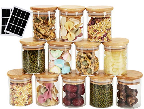 Lawei 12 Pcs Spice Jars with Bamboo Lids Glass Air Tight Food Cereal Storage Container & 24 Labels for Jam Pasta Coffee… 1 Lawei 12 Pcs Spice Jars with Bamboo Lids Glass Air Tight Food Cereal Storage Container & 24 Labels for Jam Pasta Coffee…